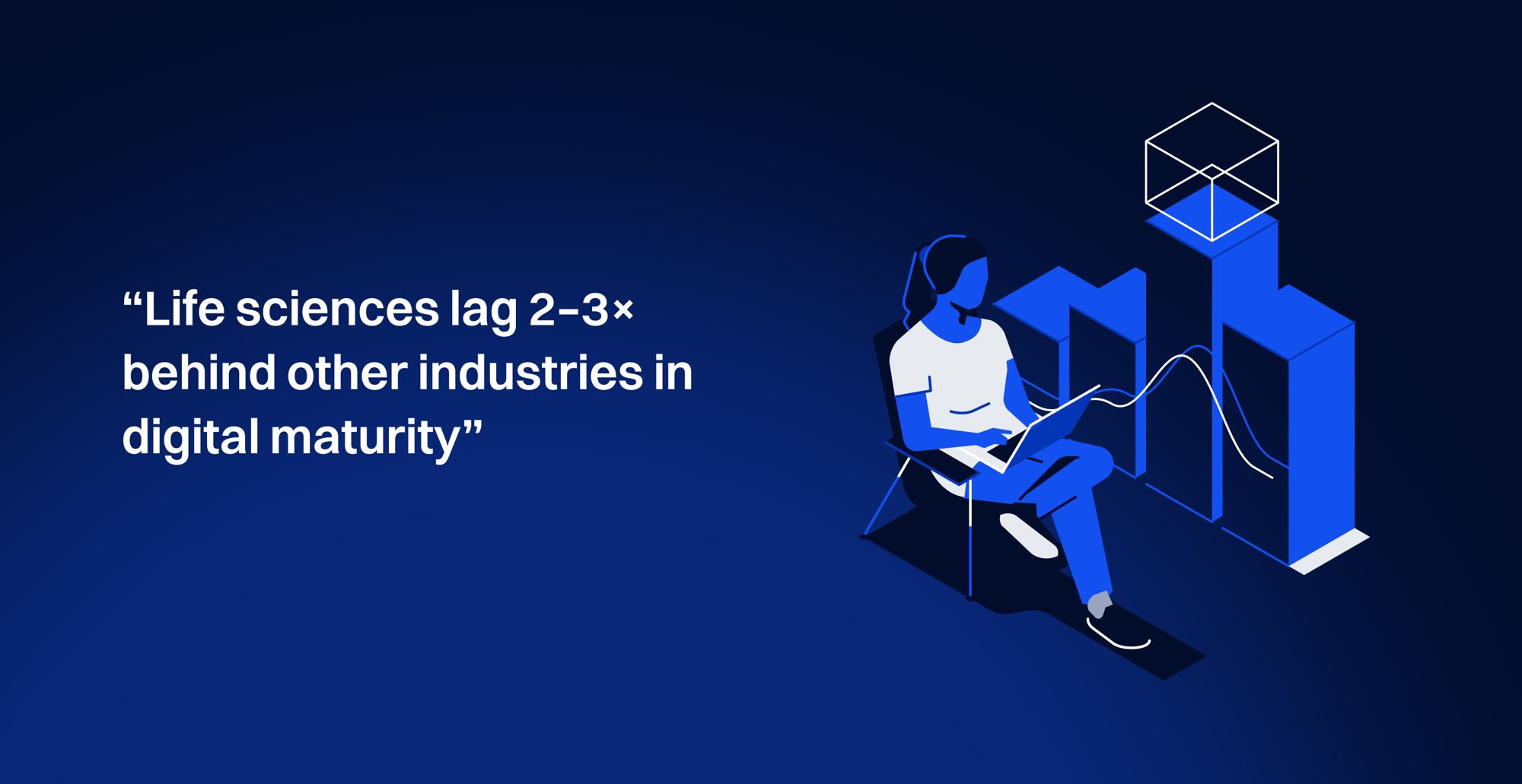 Quote visual showing life sciences lag 2–3× behind in digital maturity