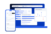 Mobile and desktop health dashboards displaying patient profile insights, symptom severity, article engagement, and treatment satisfaction metrics